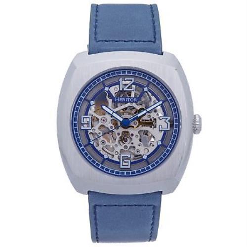 Heritor Automatic Gatling Skeletonized Leather-band Watch - Silver/navy