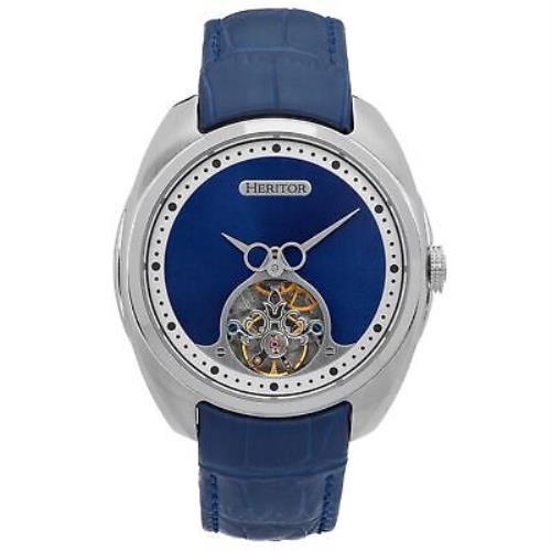 Heritor Automatic Roman Semi-skeleton Leather-band Watch - Silver/navy