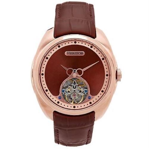 Heritor Automatic Roman Semi-skeleton Leather-band Watch - Rose Gold/light Brown