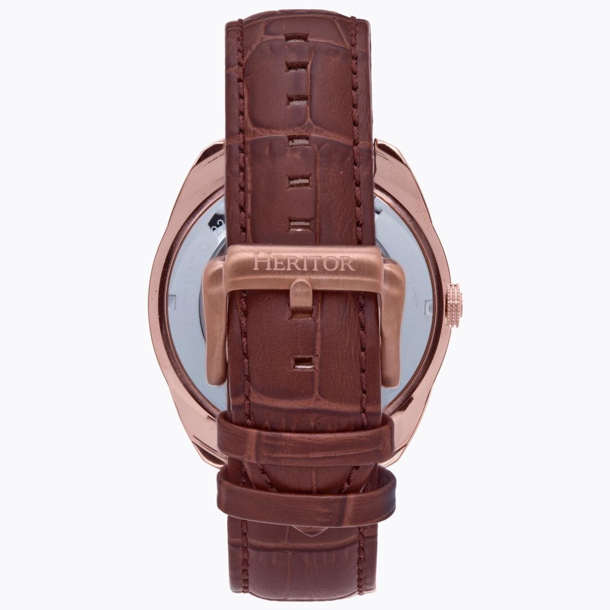 Heritor Automatic Roman Semi-skeleton Leather-band Watch - Rose Gold/light Brown