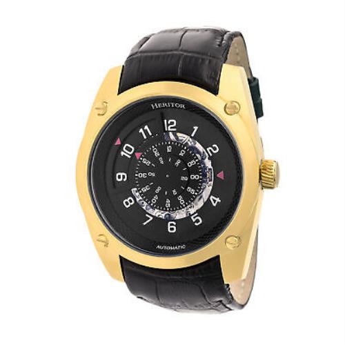 Heritor Automatic Daniels Semi-skeleton Leather-band Watch - Gold/black - Black Dial, Black Band