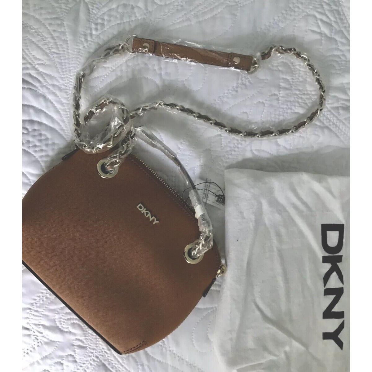 Dkny Crossbody Bag Leather Medium Brown Color Braided Strap Gold Chain R050922