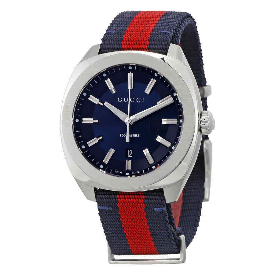 Gucci GG2570 Blue Dial Blue and Red Nylon Men`s Watch YA142304