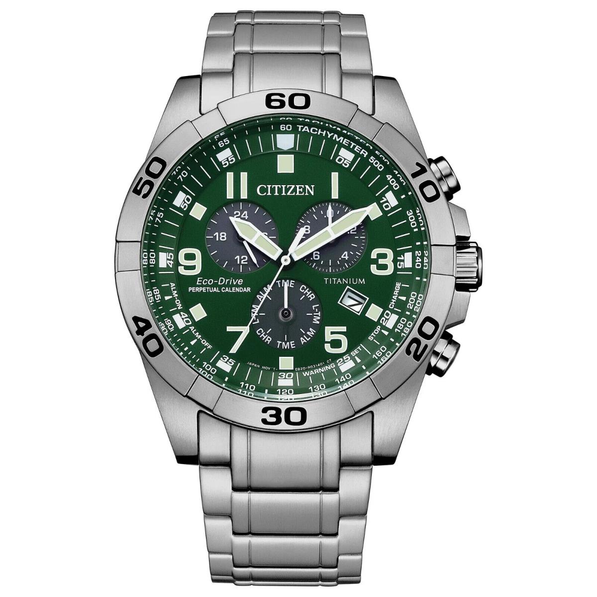 Citizen Green Dial Titanium Chronograph Men`s BL5550-50X Watch Eco-drive