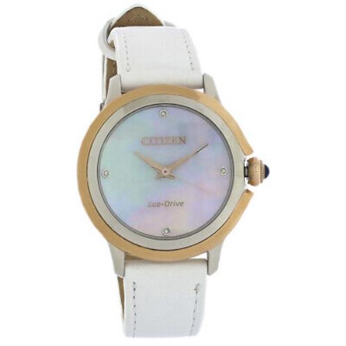 Citizen Eco-drive Ladies Ceci Collection Diamond Watch EM0796-08Y - Mother of Pearl Dial, White Band
