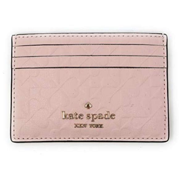 Kate Spade NY Hallie Clover Embossed Small Slim Card Case Peachpuff