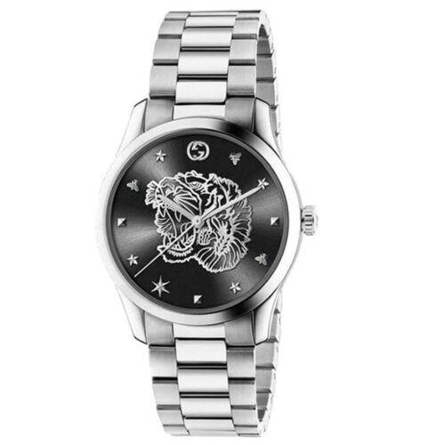 Gucci YA1264125 Women`s G-timeless Black Quartz Watch - Dial: Black, Band: Silver, Bezel: Silver