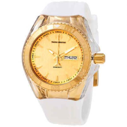 Technomarine Cruise Monogram Gold Dial White Silicone Unisex Watch 115061 - Gold Dial, White Band