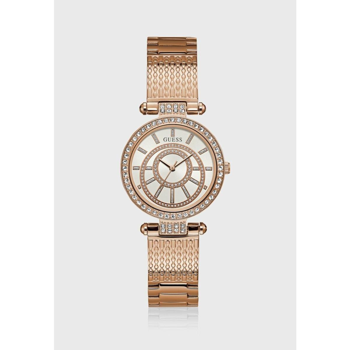 Guess Ladies Rose Gold Watch White Dial and Rose Gold Textured Bracelet