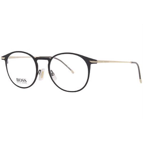 Hugo Boss 1252 003 Titanium Eyeglasses Frame Men`s Matte Black/gold Fullrim 50mm