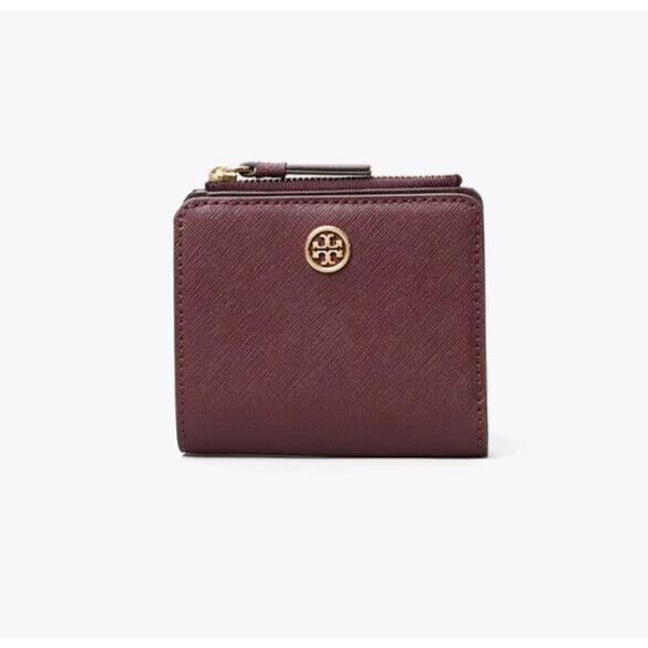 Tory Burch Robinson Snap Mini French Wallet Port Red Leather