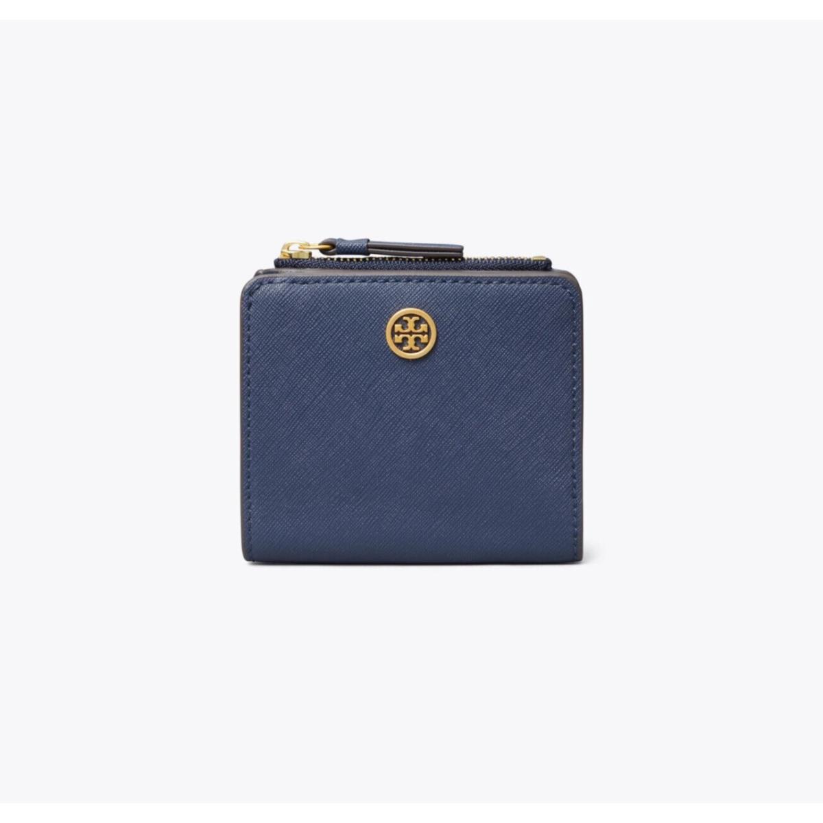 Tory Burch Robinson Snap Mini French Wallet Bluestone Navy Leather