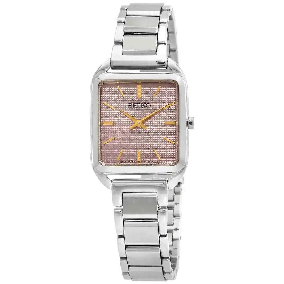 Seiko Essentials Women Watch Square Stainless Steel Quartz Pink Dial SWR077