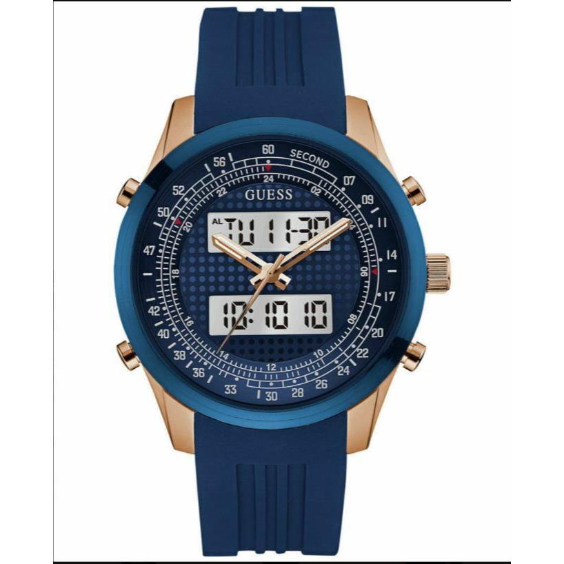 Guess Men`s Blue Silicone Strap Rose Gold Digital Watch U0862G1