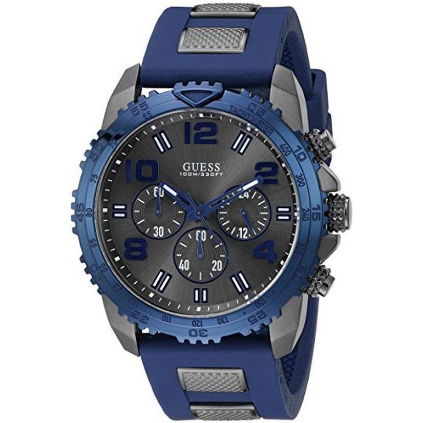 Guess Men`s U0599G2 Silicone Sporty Multi-function Analog Quartz Blue Watch