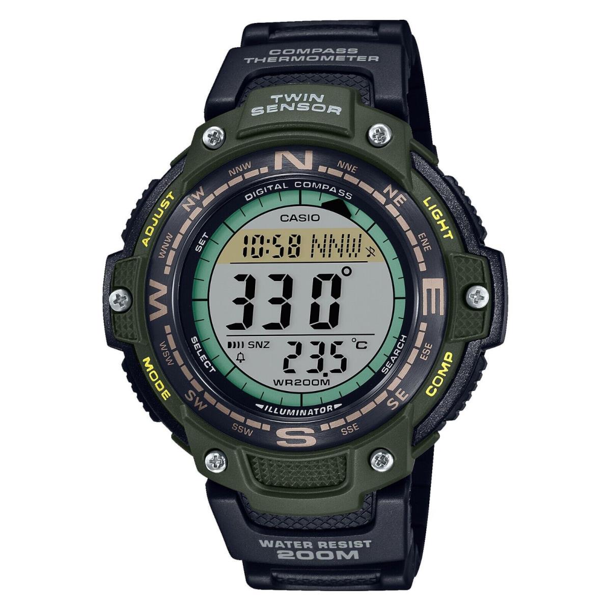 Casio SGW100-3AV Men`s Alarm Chronograph Twin Sensor Compass Thermometer Watch - Dial: Digital, Band: Black, Bezel: Black