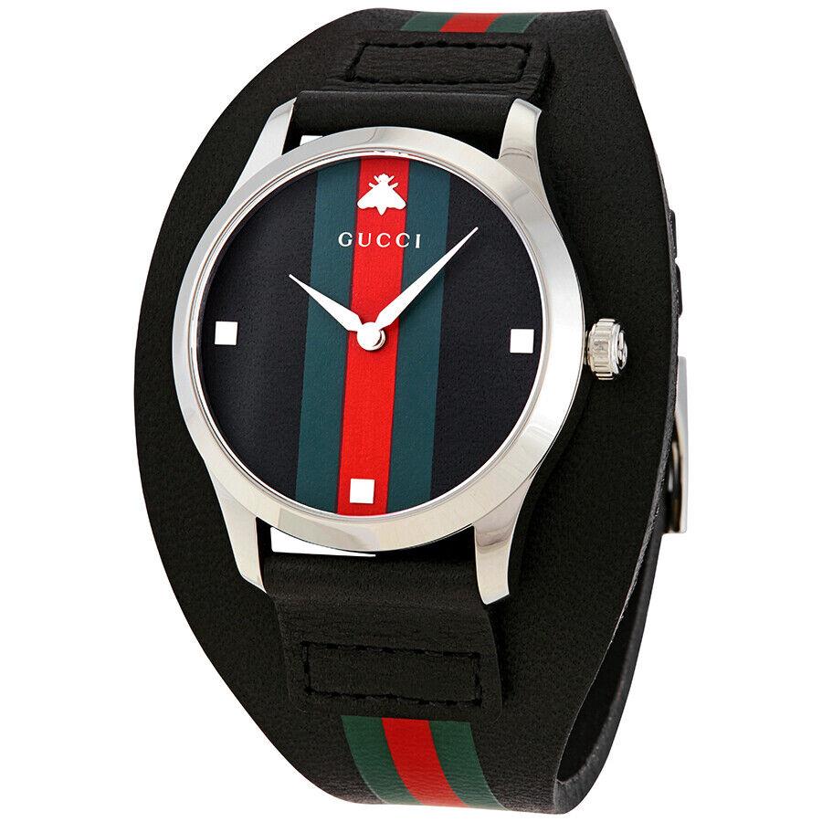 Gucci Unisex G-timeless Black Leather Swiss Made Cuff Watch YA1264092