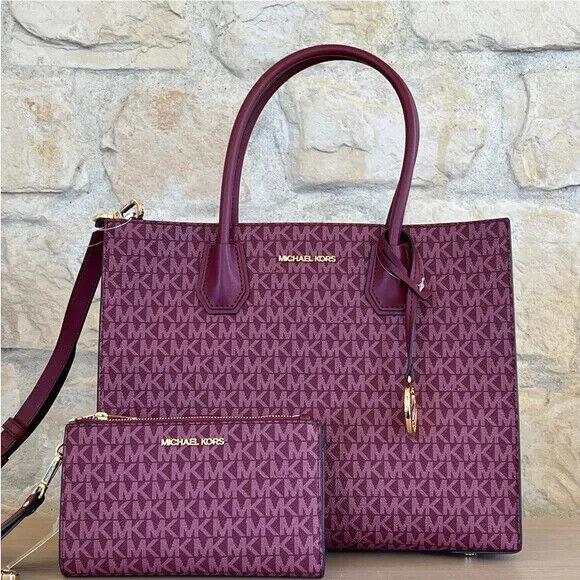 Michael Kors Mercer LG Satchel Shoulder Leather Bag Mulberry Mlt/wallet Option Handbag+wallet