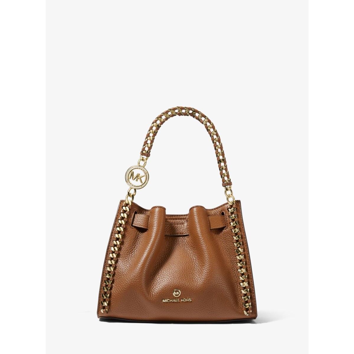 Michael Kors Mina Small Leather Crossbody Bag Brown/luggage Chain+woven Logo