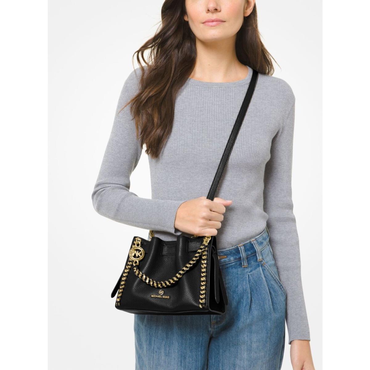 Michael Kors Mina Small Crossbody/handbag Black Leather Woven Chain ...