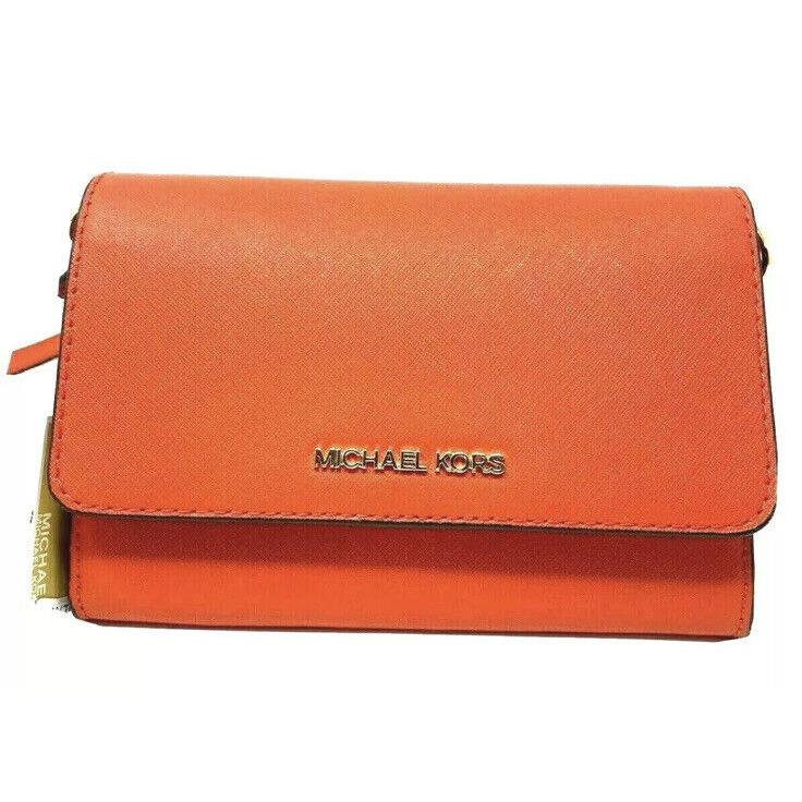 Michael Kors Jet Set Travel Medium Phone Case Crossbody Xbody Orange Leather