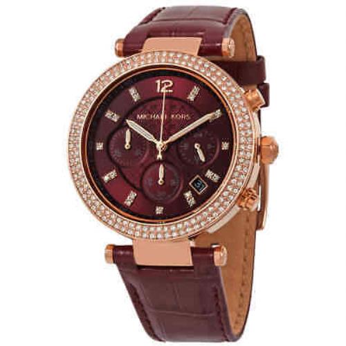 Michael Kors Parker Chronograph Quartz Crystal Red Dial Ladies Watch MK6986 - Dial: Red, Band: Red, Bezel: Rose Gold-tone