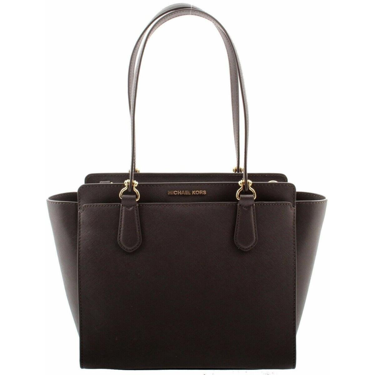 Mchael Kors Dee Dee Coffee Brown Leather Gold Convertible Tote Bag