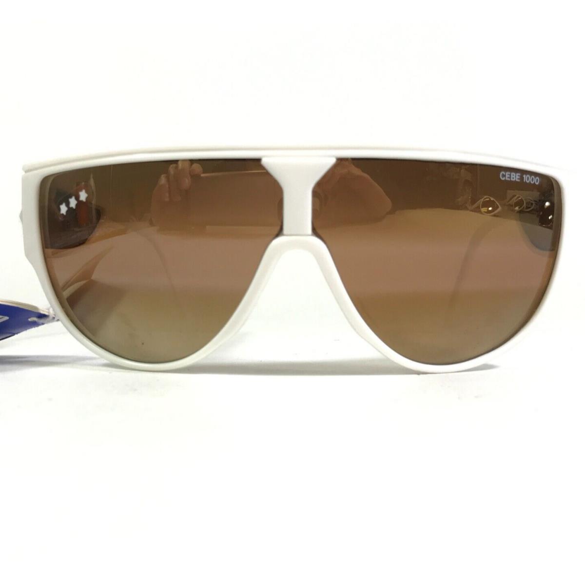 Vintage Cebe Sunglasses White Geometric Frames w Side Shields and Brown Lenses