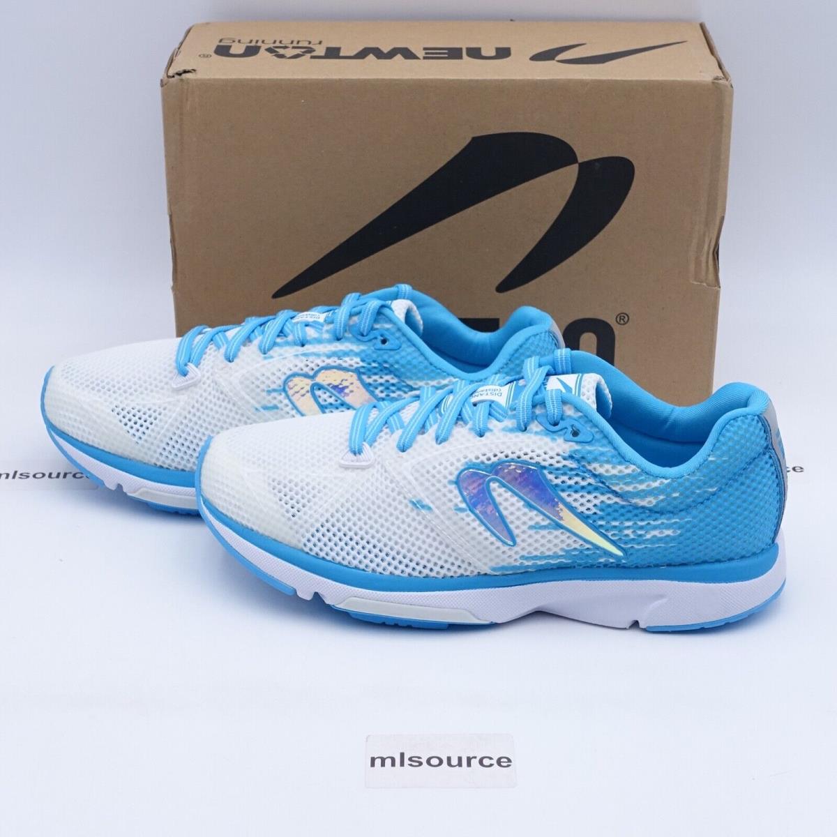 Size 8.5 Women`s Newton Running Distance 10 Running Shoes WOOO621 White/sky Blue