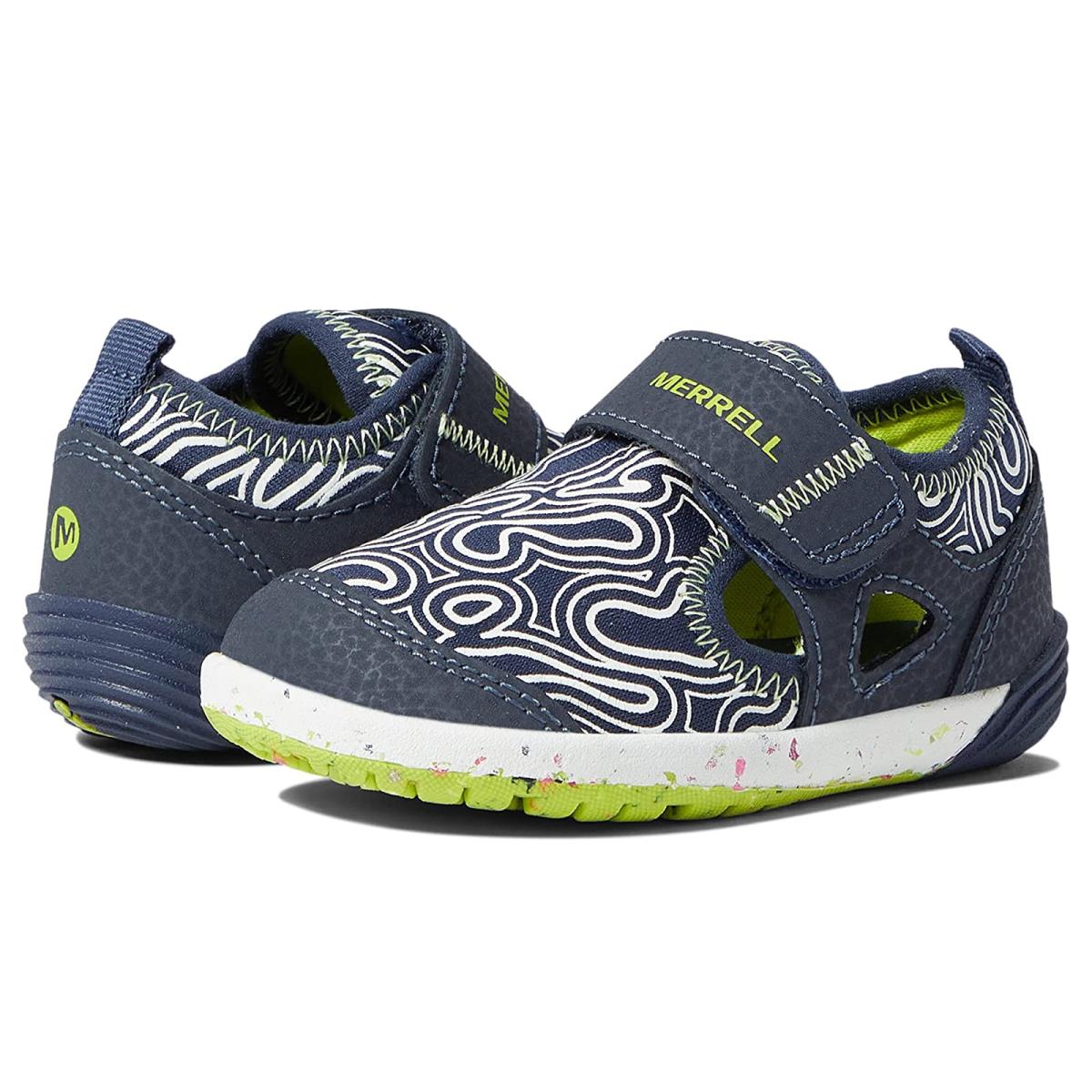 Boy`s Sneakers Athletic Shoes Merrell Kids Bare Steps H2O Chroma Toddler Navy/Lime