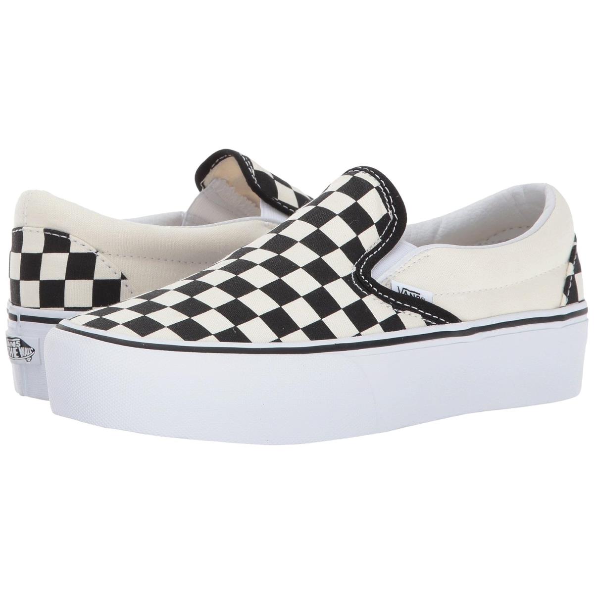 Unisex Sneakers Athletic Shoes Vans Classic Slip-on Platform Black and White Checker/White