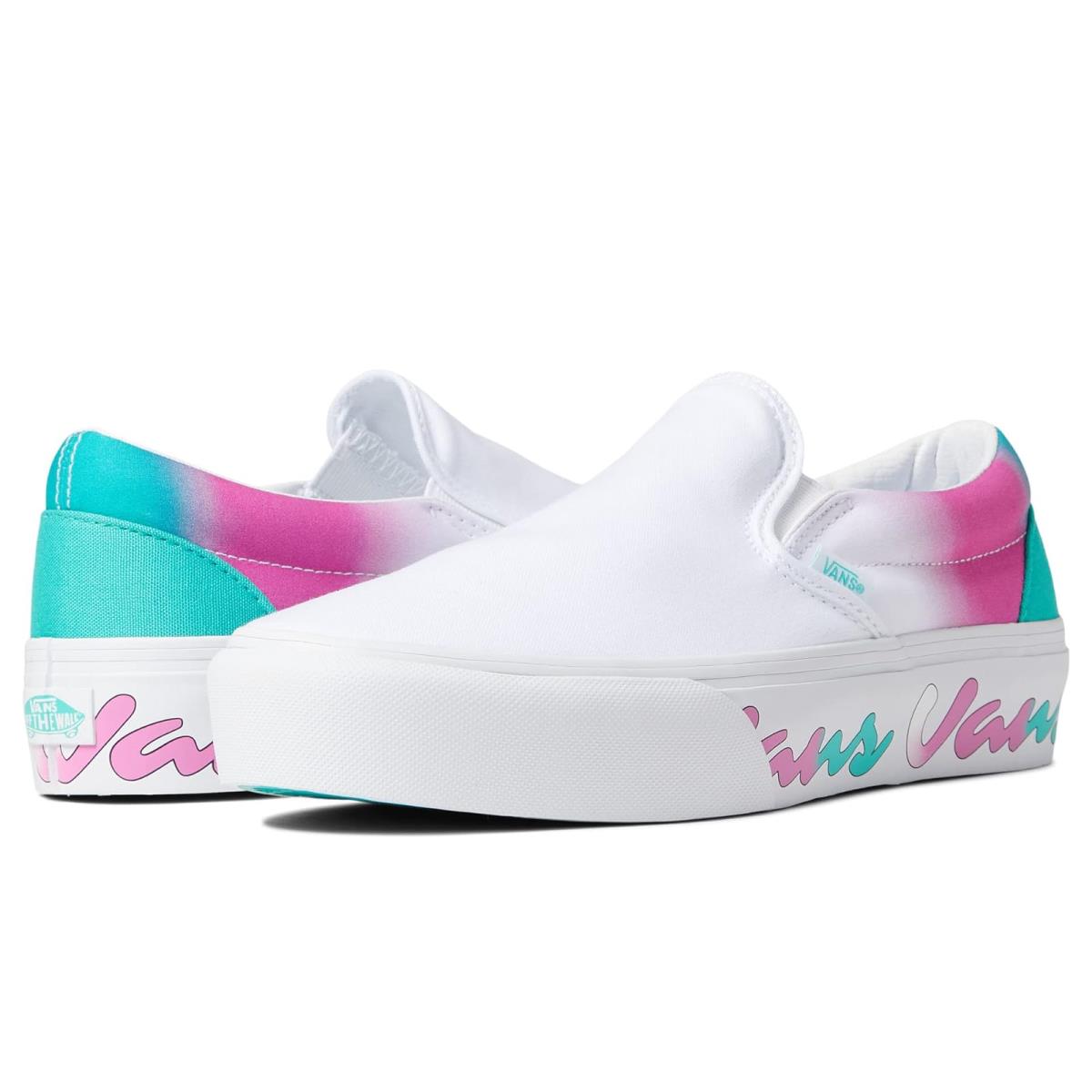Unisex Sneakers Athletic Shoes Vans Classic Slip-on Platform (Spring Fade) White/True White