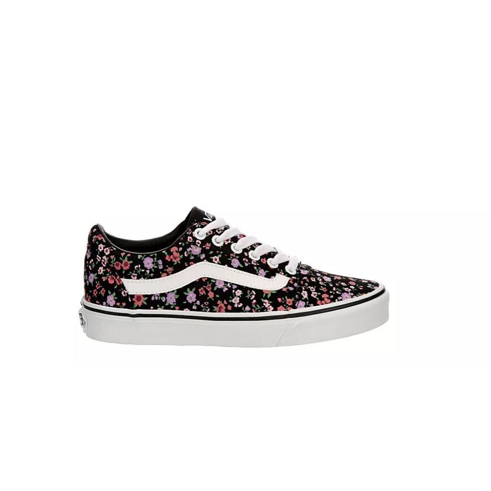 Vans Ward Waffle Low Women`s Canvas Casual Fashion Shoes Sneakers Black Flowers
