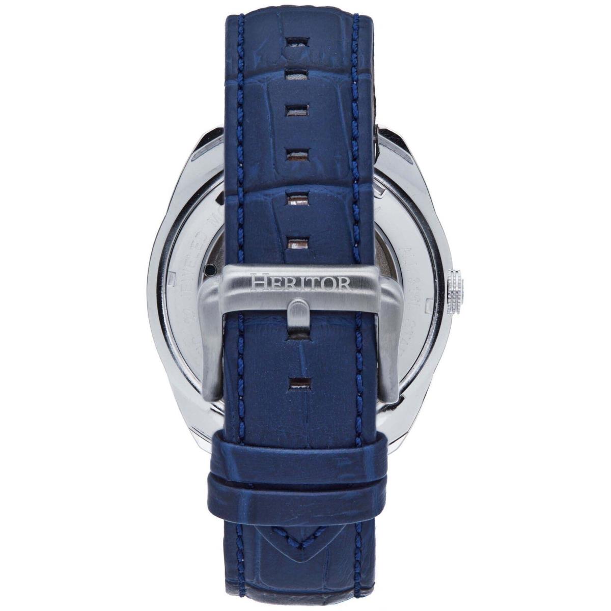 Heritor Automatic Roman Semi-skeleton Leather-band Watch Silver/navy: HERHS2202