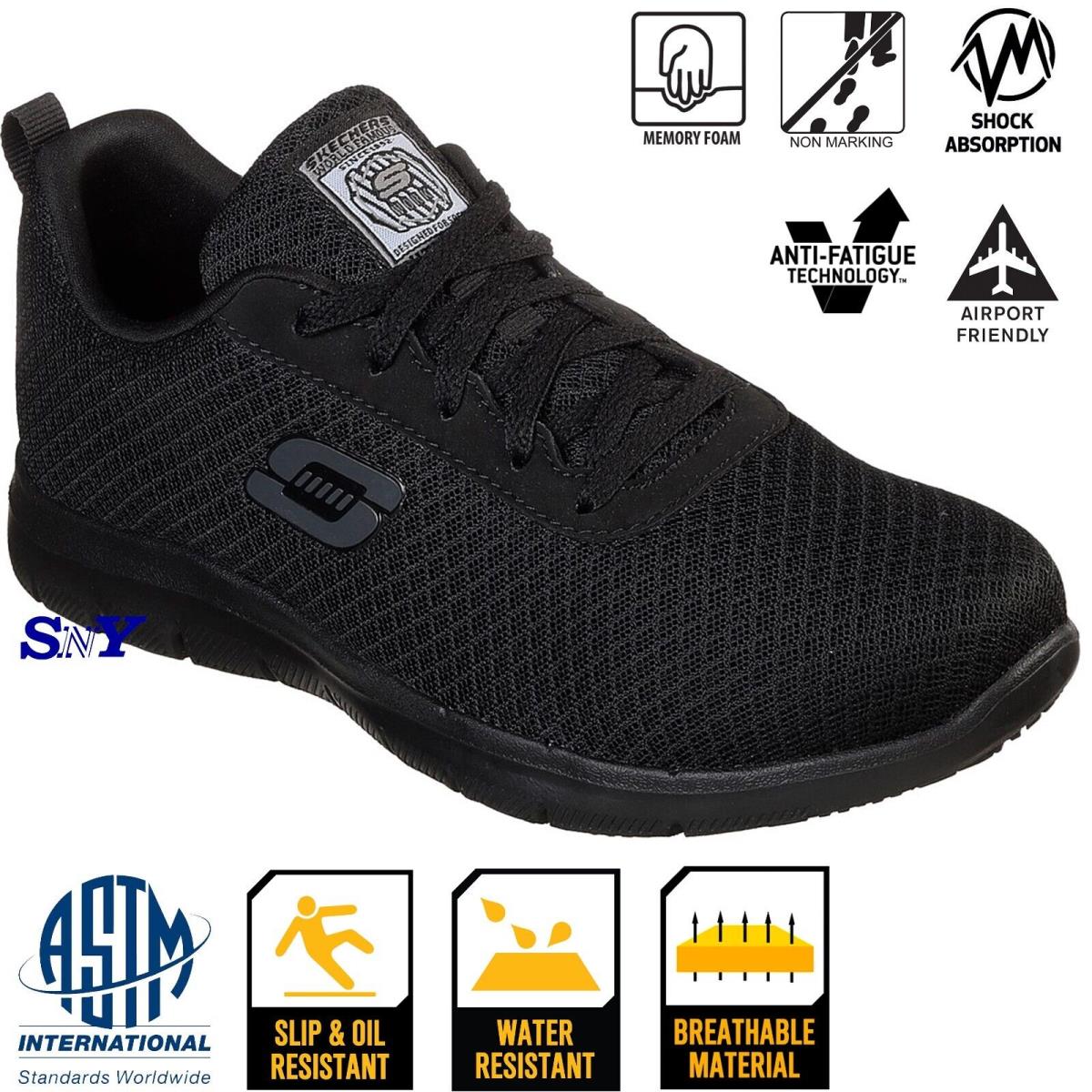 Skechers Women`s Slip Water Resistant Breathable Lightweight Work Shoes Astm | 075822264305 - Skechers shoes - Black SporTipTop