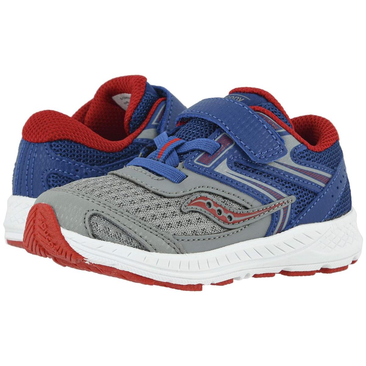 Boy`s Sneakers Athletic Shoes Saucony Kids S-cohesion 13 Jr Toddler Blue/Grey/Red Leather/Mesh