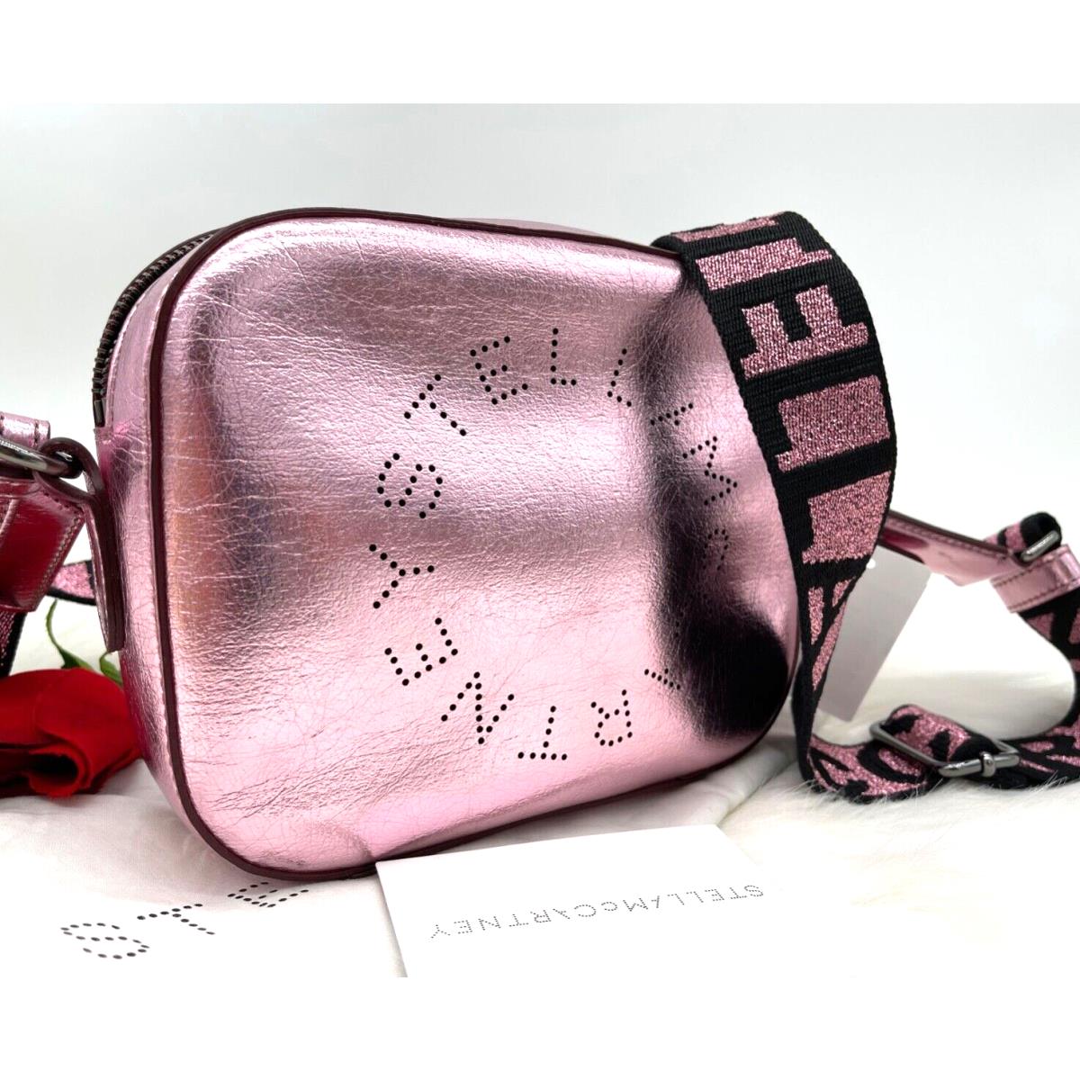 Stella Mccartney Perforated Logo Metallic Leather Camera Bag -pink