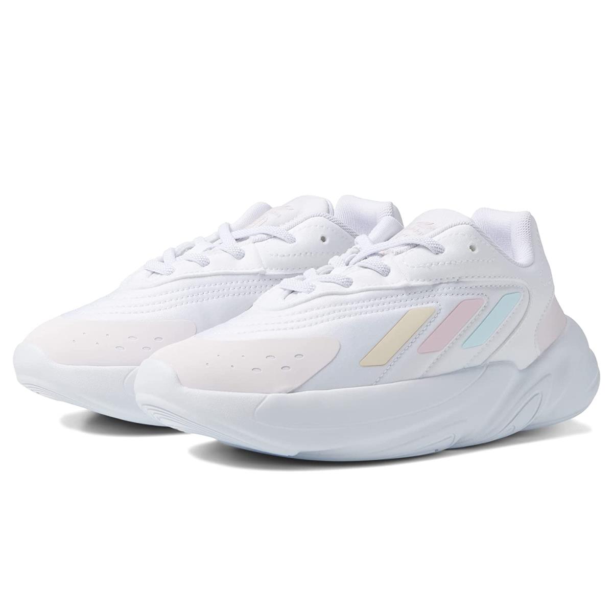 Girl`s Shoes Adidas Originals Kids Ozelia Elastic Little Kid White/Almost Pink/Almost Blue