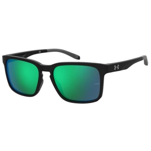 Under Armour UA Assist 2 0807/Z9 Black/green Mirrored Rectangle Men`s Sunglasses - Frame: Black, Lens: Green
