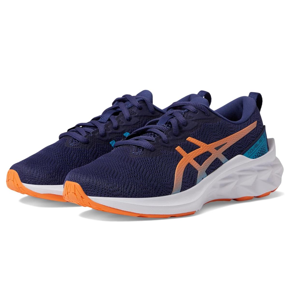 Boy`s Shoes Asics Kids Novablast 2 GS Little Kid/big Kid Indigo Blue/Sun Peach