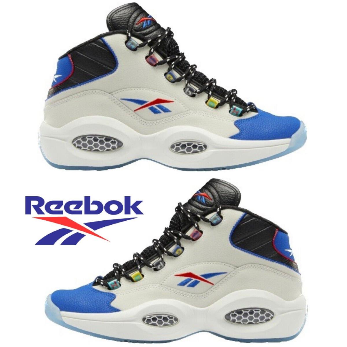 Reebok Question Mid Basketball Shoes Men`s Sneakers Running Casual Sport - White , White/Blue Manufacturer