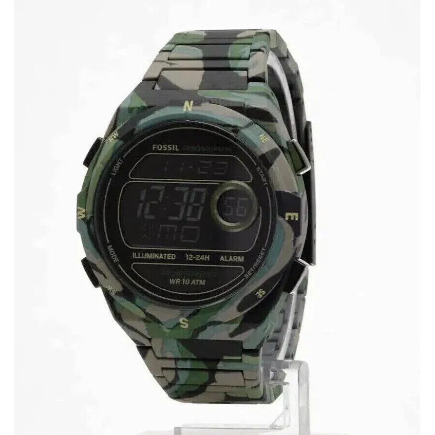 Fossil Everett FS5894 Solar-powered Digital Camo Stainless Steel Watch - Negative Display Dial, Multy (Camo ) Band