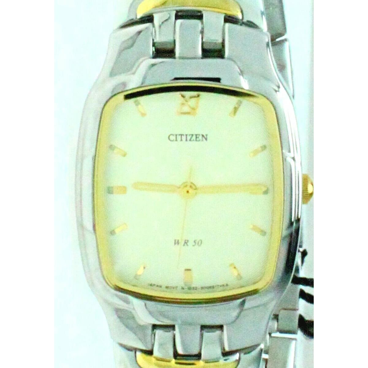 Citizen Square Two Tone S Steel Case Band Yellow Dial Watch 50M Water R