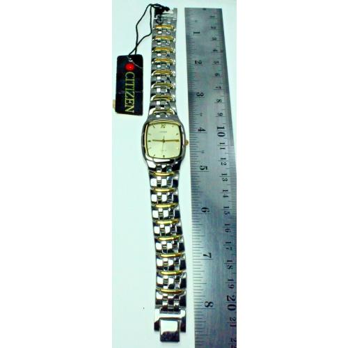 Citizen Square Two Tone S Steel Case Band Yellow Dial Watch 50M