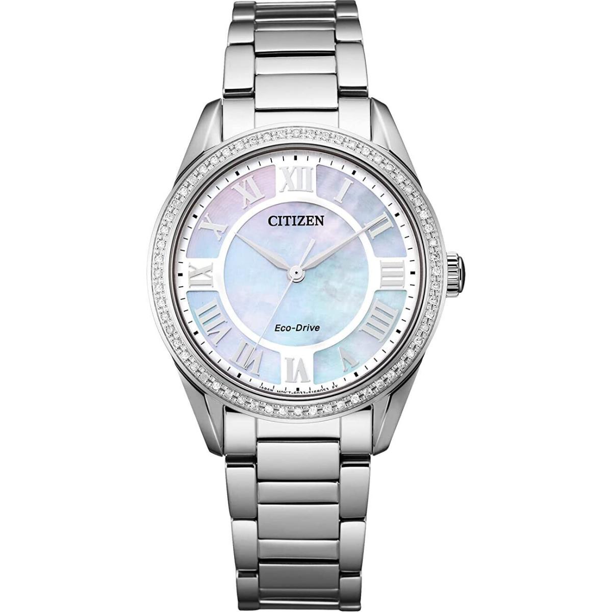 Citizen EM0880-54D Arezzo Mother-of-pearl Dial Diamond Eco-drive Watch - Dial: , Band: Silver, Bezel: Silver