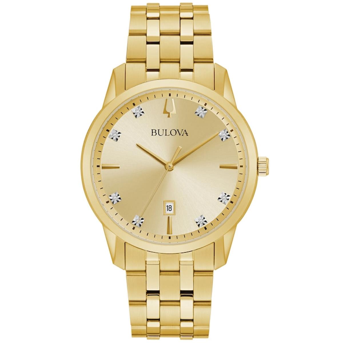 Bulova Men`s Sutton Gold Dial Watch - 97D123 - Dial: Champagne, Band: Gold, Bezel: Gold