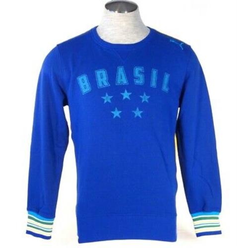 Puma Brasil Blue Yellow Tounament Crew Neck Sweatshirt Brazil Men`s