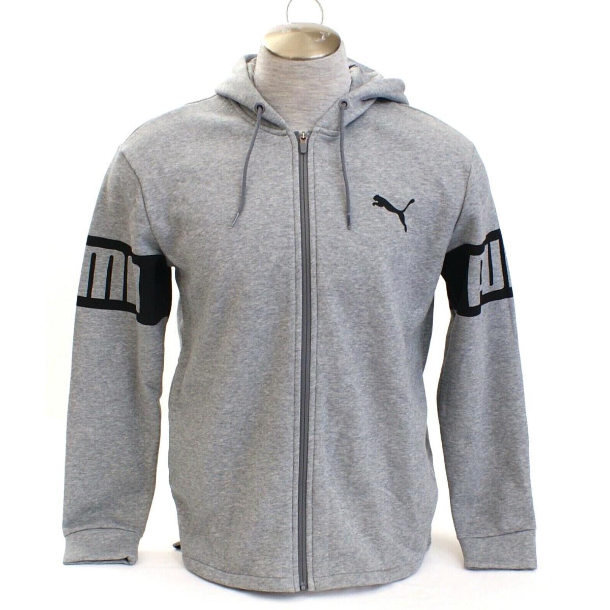 Puma Gray Signature Zip Front Hoodie Hooded Jacket Sweatshirt Men`s