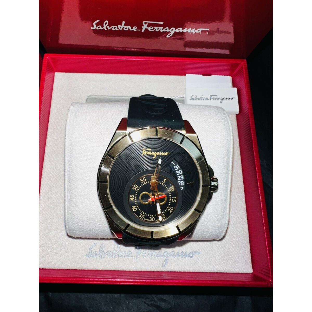 Salvatore Ferragamo Men`s Watch SF1Y00921 Swiss Quartz Gold Black Dial 43mm