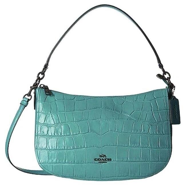 Coach Chelsea Crossbody Turquoise Croc- Embossed Leather 37733